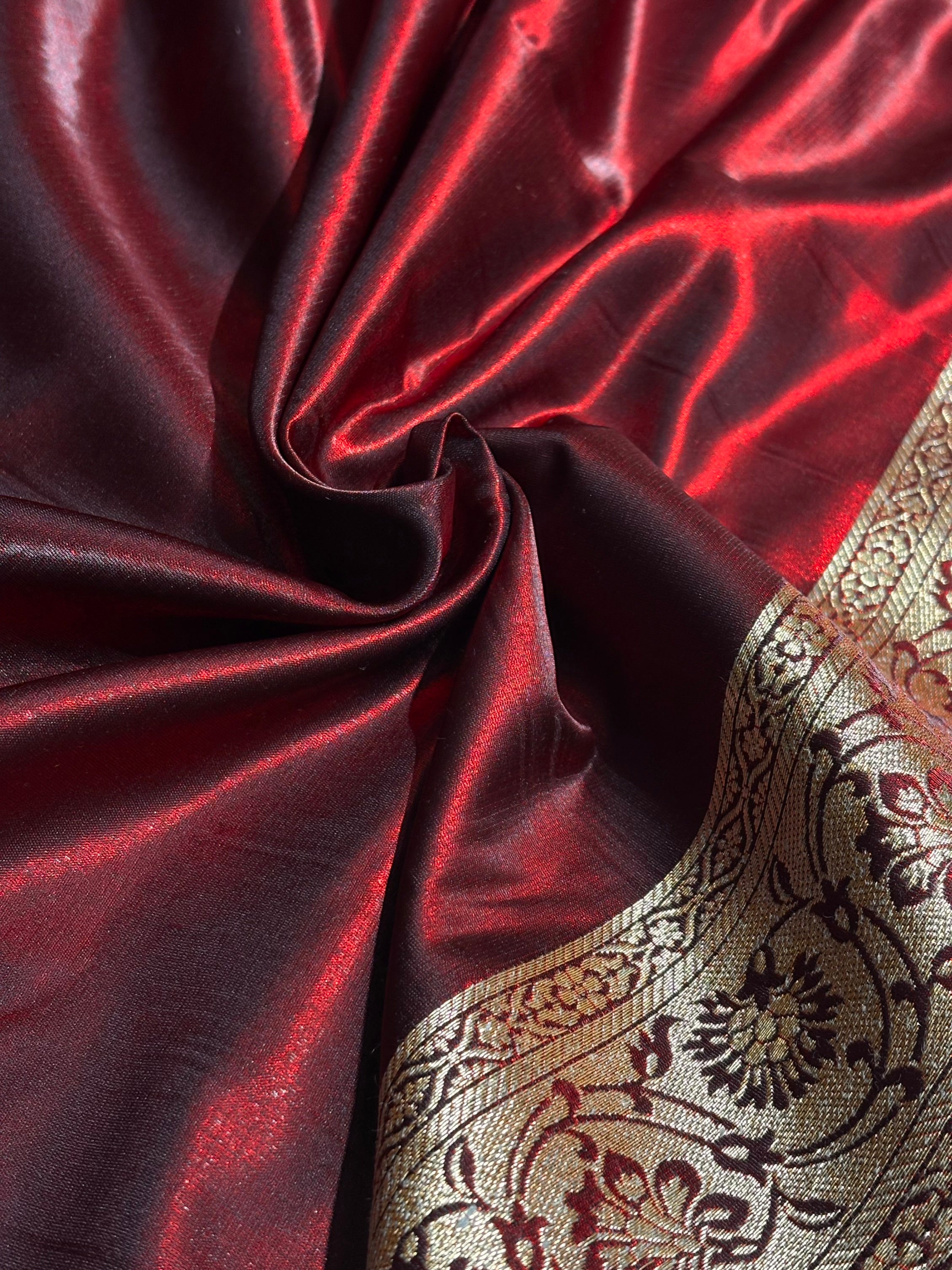 Satin Silk Booti Boota in Maroon SS09