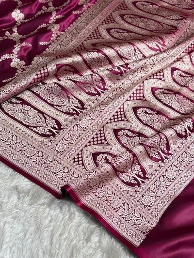 Wine Shades Banarasi With Floral Border Mashru Silk Saree MSM-127