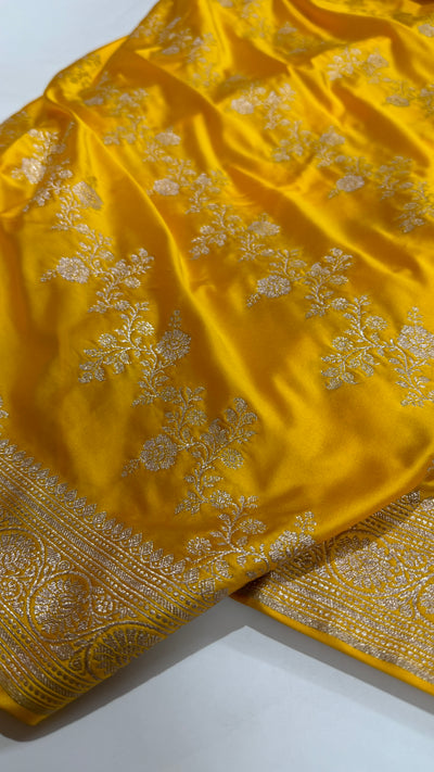 Mango Yellow Cross Mashru Silk Saree