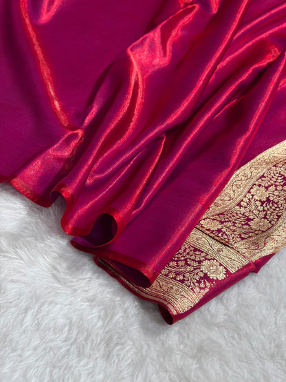 Satin Silk Jaal in Magentic Red Shades SS14