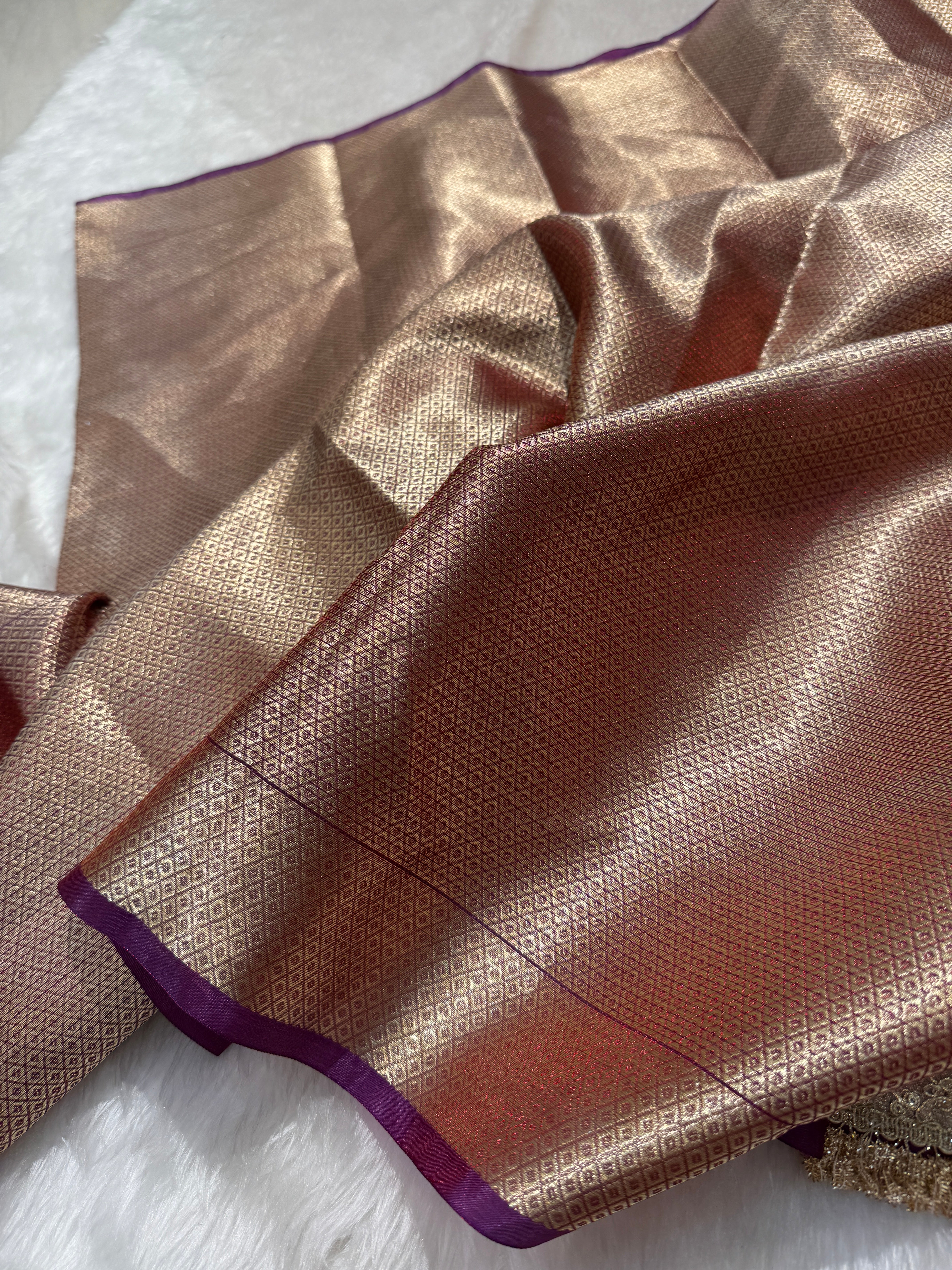 Semi Pure Tissue Silk Saree with Heavy Gotta Patti in Reddish Magenta Shades TGP10