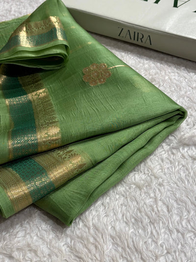 Banarasi Pure Organza Pista Green Shades With Minakari Boota Banarasi Silk Saree PO-36