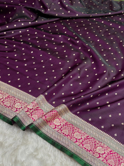Contrast Wine With Rani Floral Border Mashru Silk Saree MSM-99