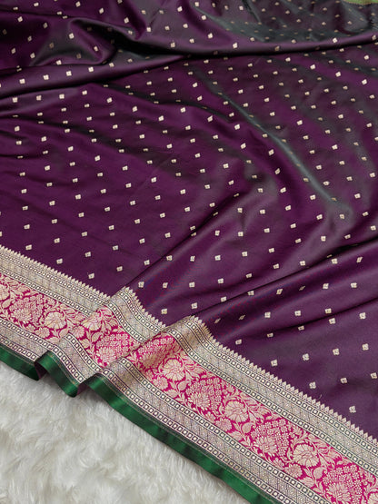 Contrast Wine With Rani Floral Border Mashru Silk Saree MSM-99