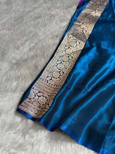 Banarasi German Blue Booti satin Silk Saree SS01