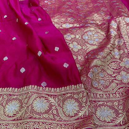 Mashru Katan Meena Silk Saree in pink Shades.