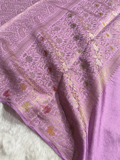 Banarasi Lavender Shade Flower Minakari Brocade Pure Caramel Mango Silk Saree CS-20