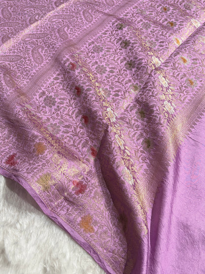 Banarasi Lavender Shade Flower Minakari Brocade Pure Caramel Mango Silk Saree CS-20