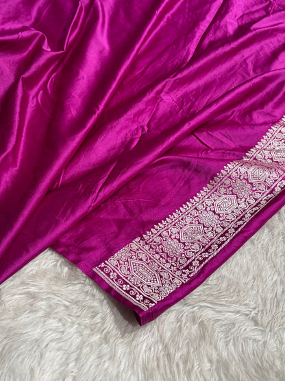 Banarasi Minakari Cross Pattern in Wine Shades Floral Mashru Silk Saree MCS93
