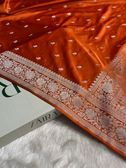 Rust Orange Shades Booti Mashru Silk Saree MS67