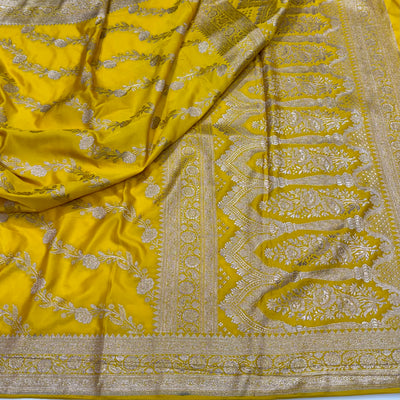 Yellow Cross Mashru Silk Saree