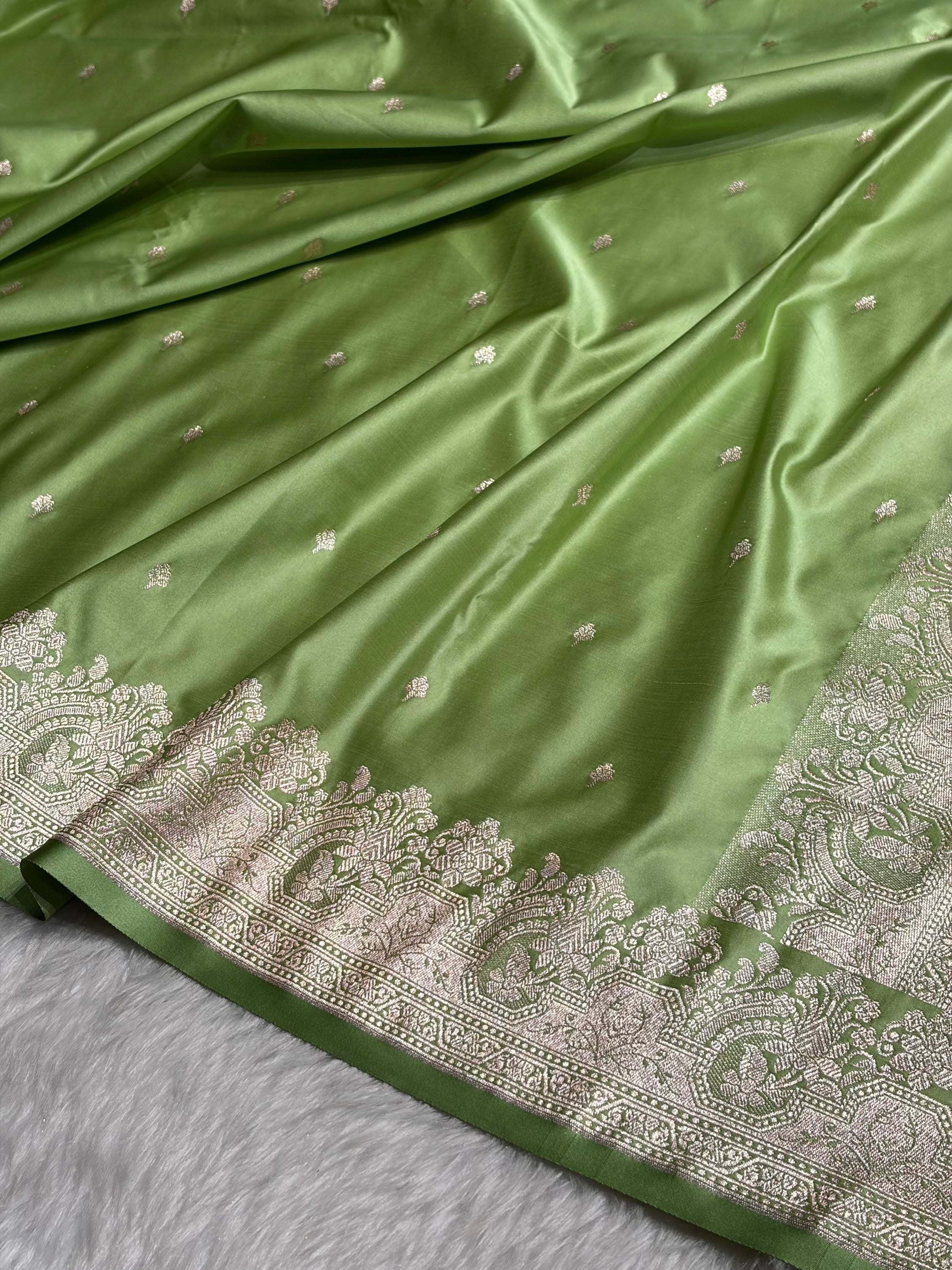 Pista Green Shades Motif Booti Mashru Silk Saree MSM-57