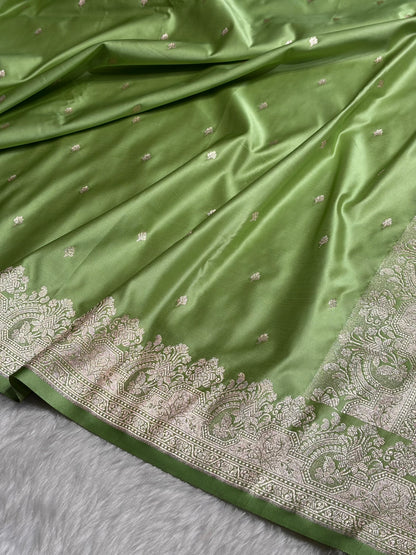 Pista Green Shades Motif Booti Mashru Silk Saree MSM-57