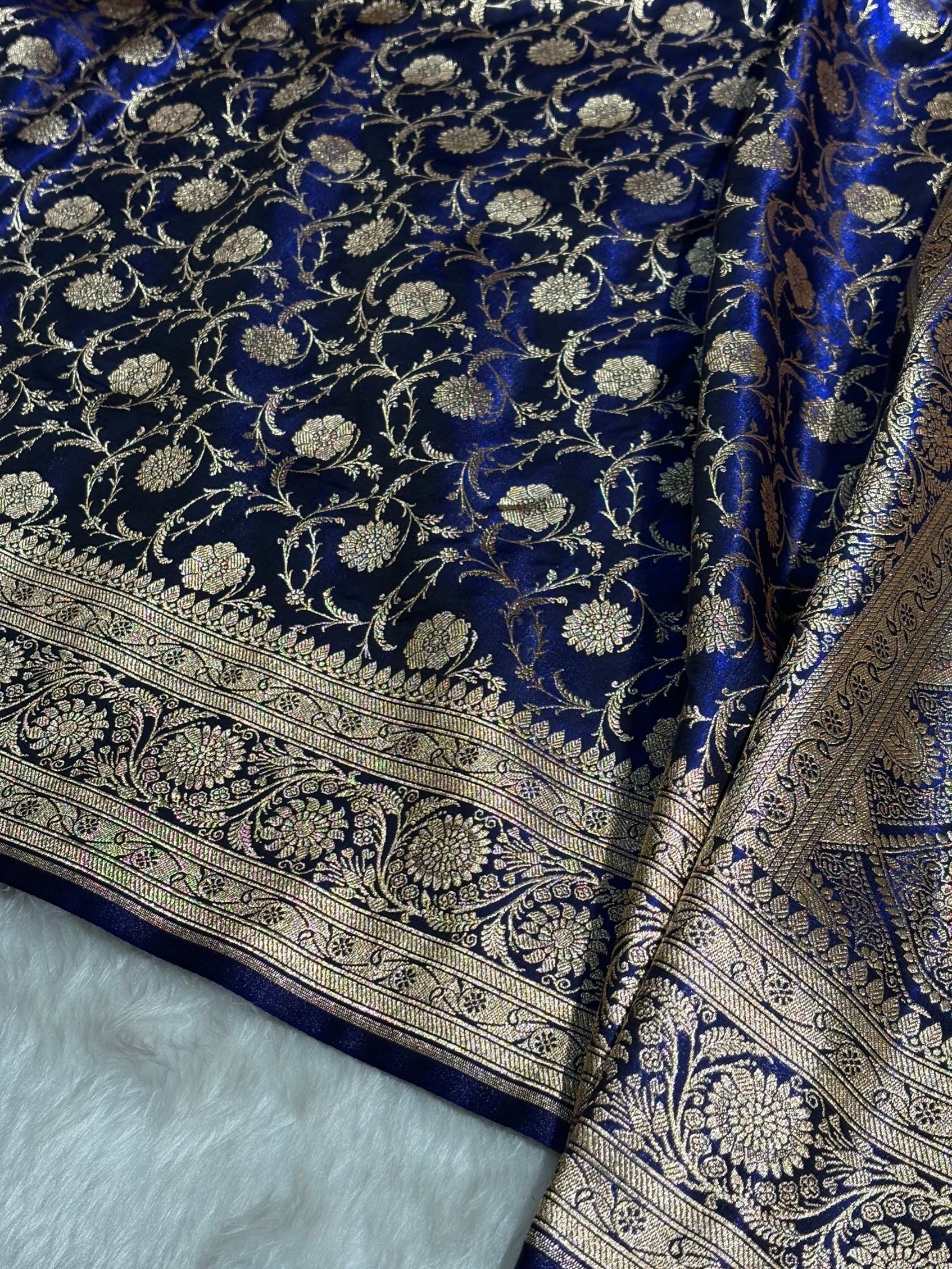 Ultra Light Weight Satin Silk Jaal in Dark Royal Blue Shades SS13
