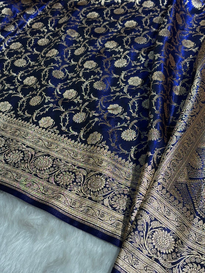 Ultra Light Weight Satin Silk Jaal in Dark Royal Blue Shades SS13