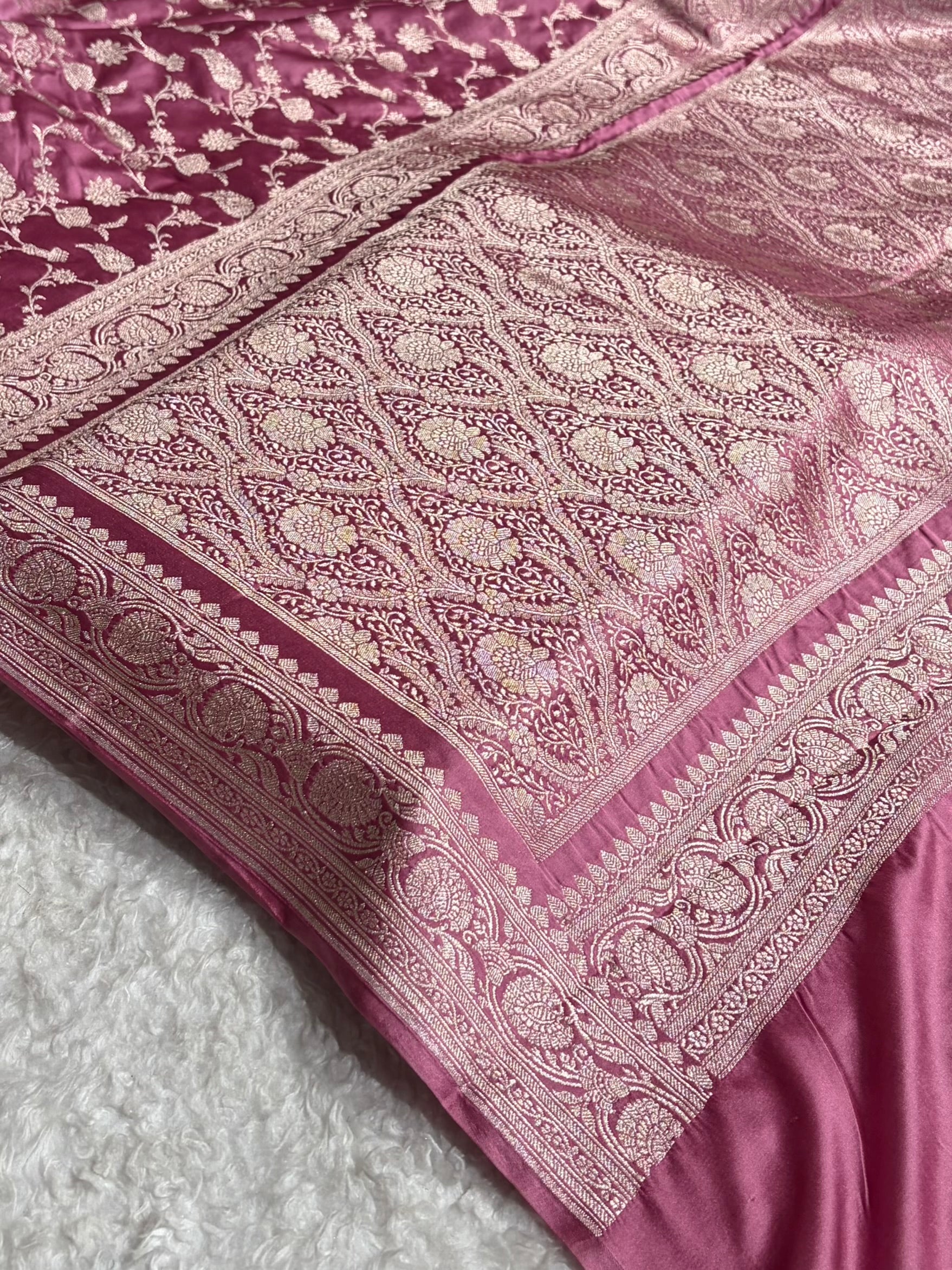 Mauve Pink Shades Jaal Mashru Silk Saree MS42