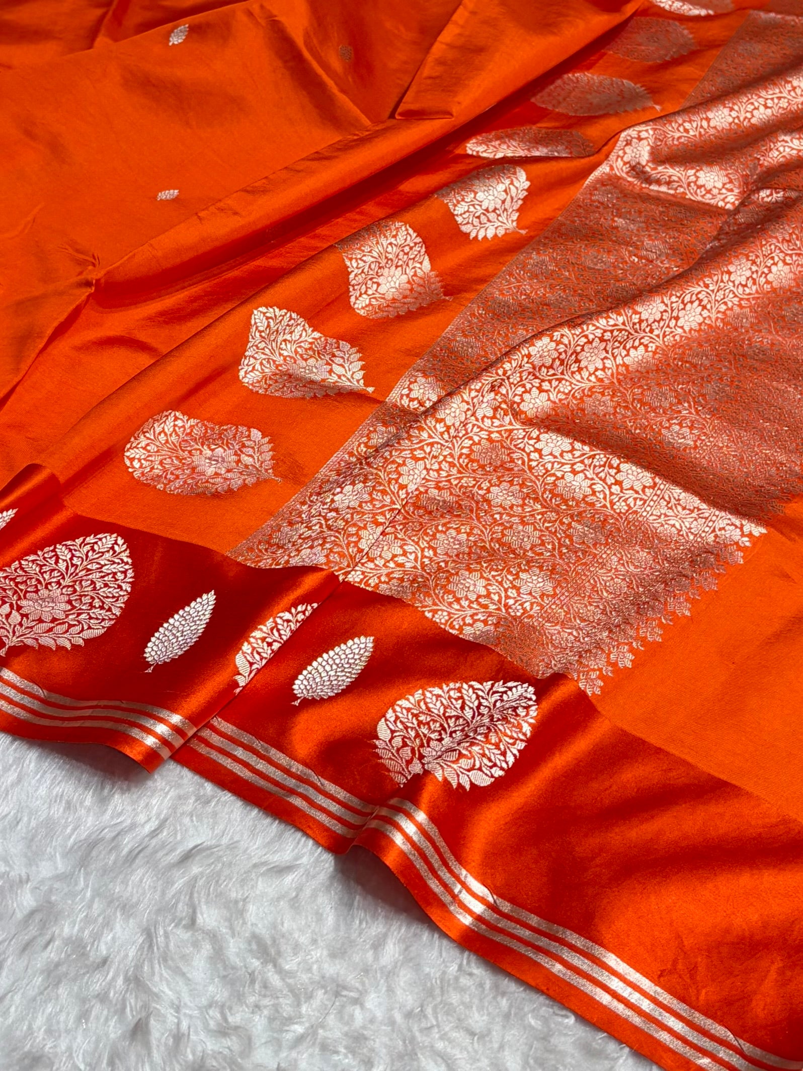 Orange Shades Handwoven Pure Paper Katan Silk RM-64