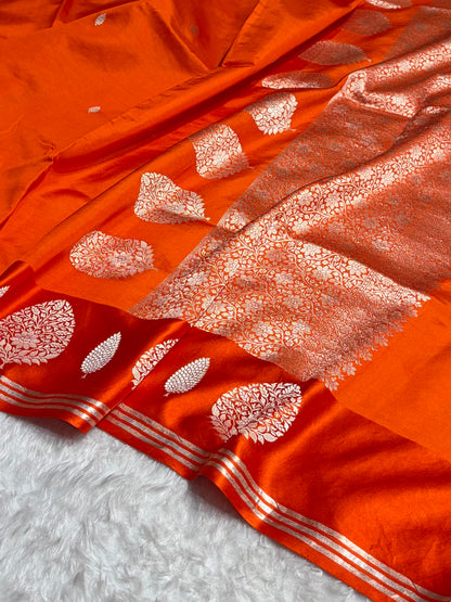 Orange Shades Handwoven Pure Paper Katan Silk RM-64