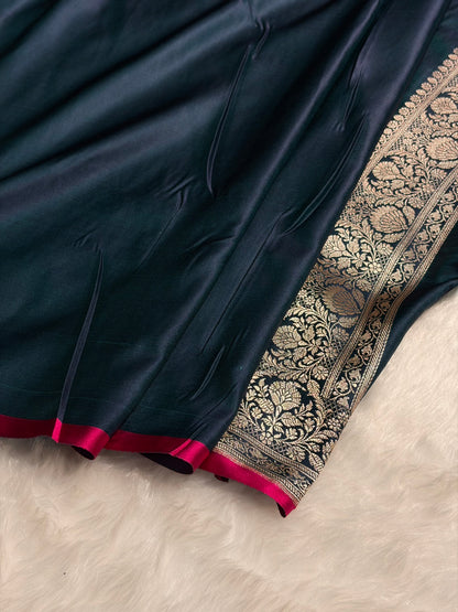 Dark Rama Shades Floral Booti Mashru Silk Saree MSM-69