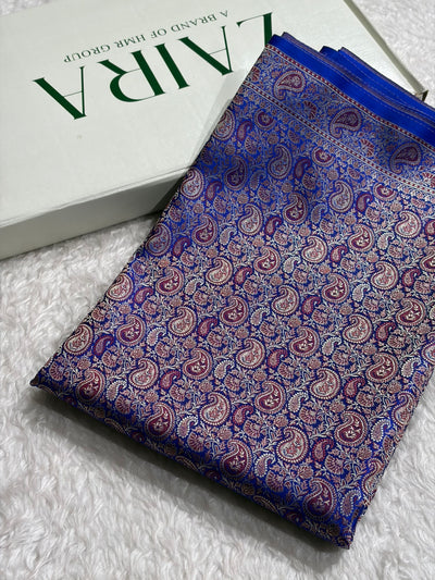 Royal Blue Jamawar Tanchoi Jaal Katan Silk Saree SKTM-22