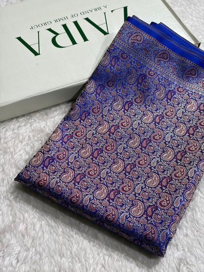 Royal Blue Jamawar Tanchoi Jaal Katan Silk Saree SKTM-22