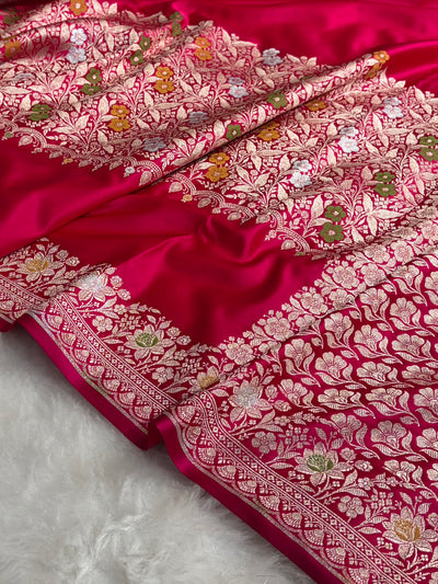 Rani Shades Banarasi Minakari Boota Skirt Pattern Floral Mashru Silk Saree MSM-116