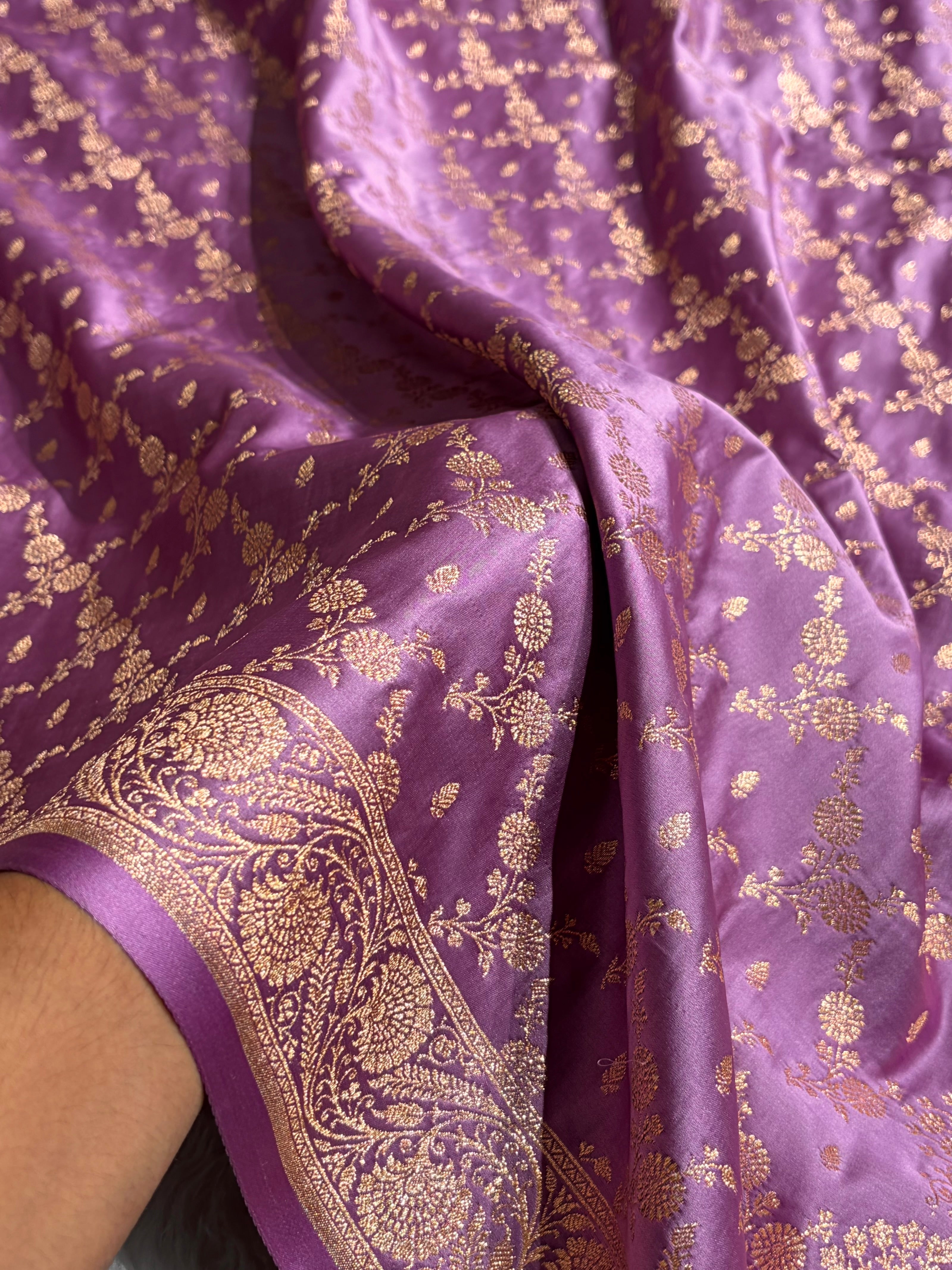 Banarasi Satin Katan Saree Jaal Pattern In Dark Lavender Shades SK133
