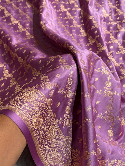 Banarasi Satin Katan Saree Jaal Pattern In Dark Lavender Shades SK133
