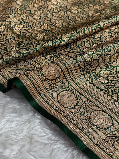 Bottle Green Shades Brocade Satin Silk Saree Banarasi Saree Shades SS30