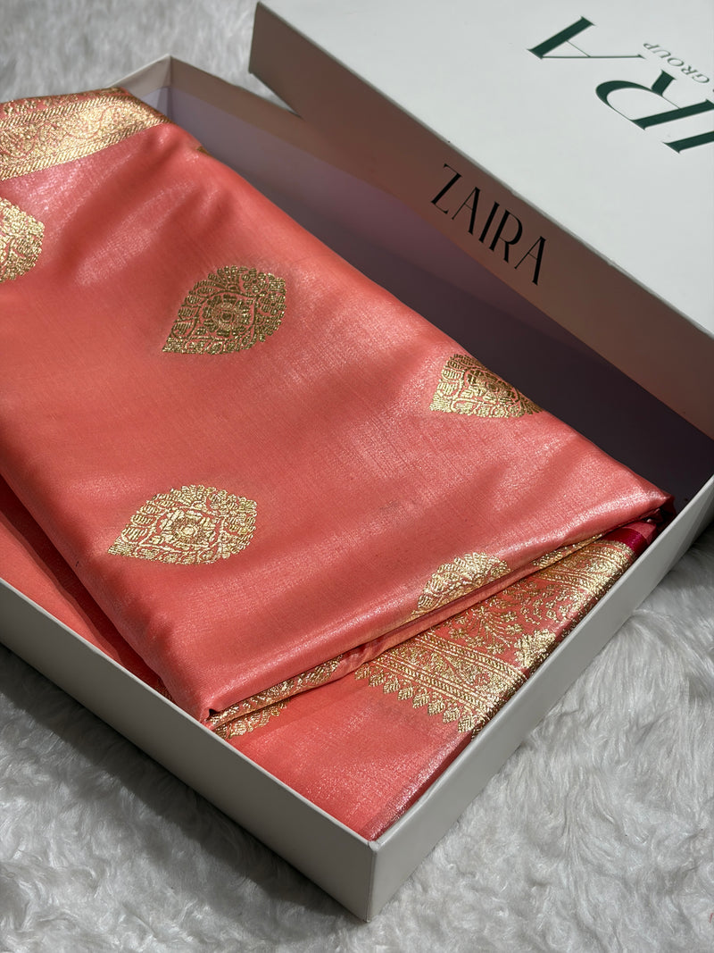Ultra Light Weight Satin Silk Boota in Peach Shades SS05
