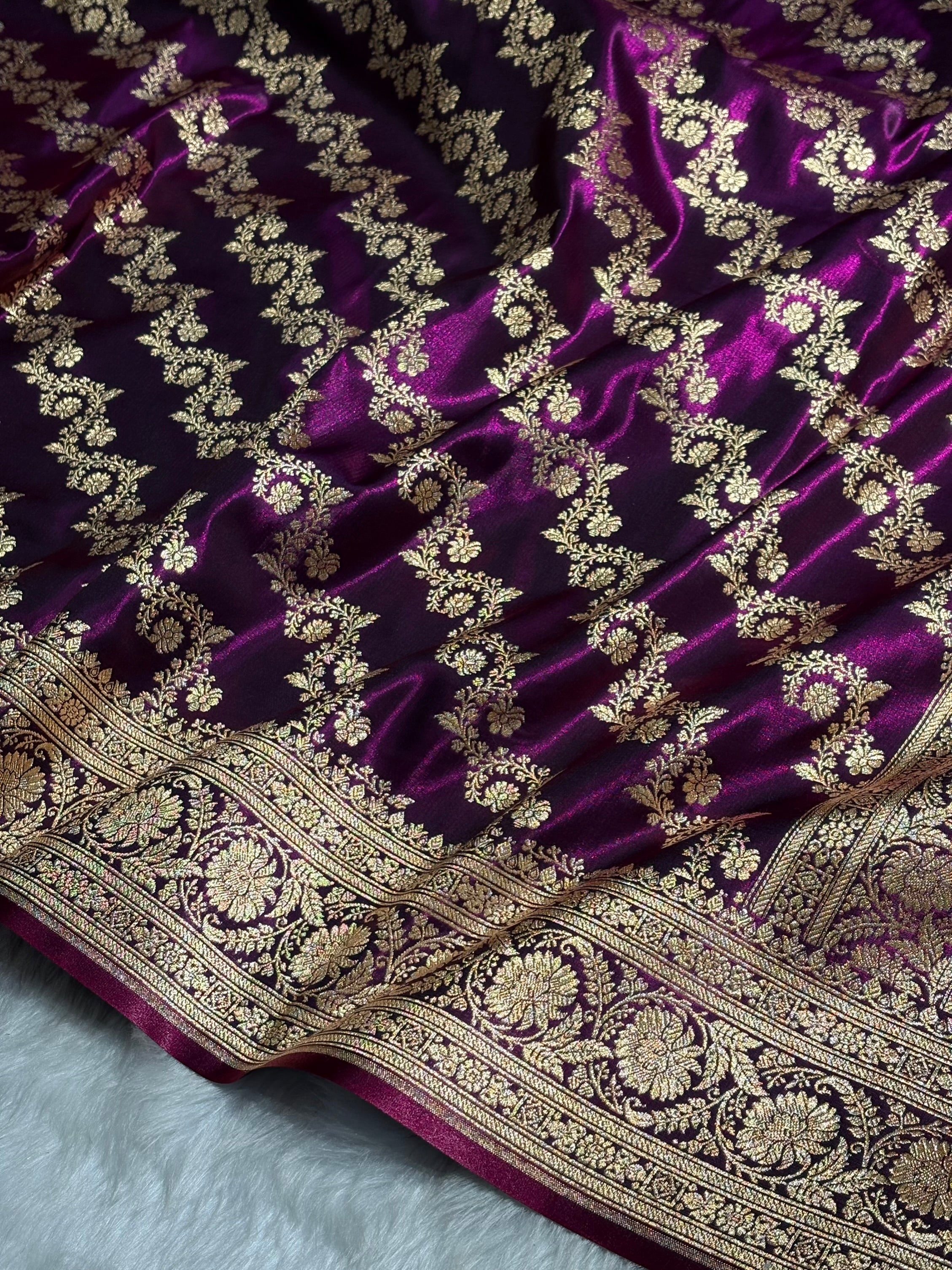 Wine Shades Banarasi Satin Silk Saree SS32