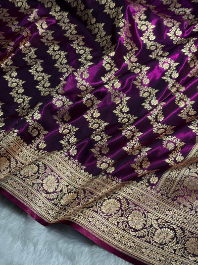 Wine Shades Banarasi Satin Silk Saree SS32