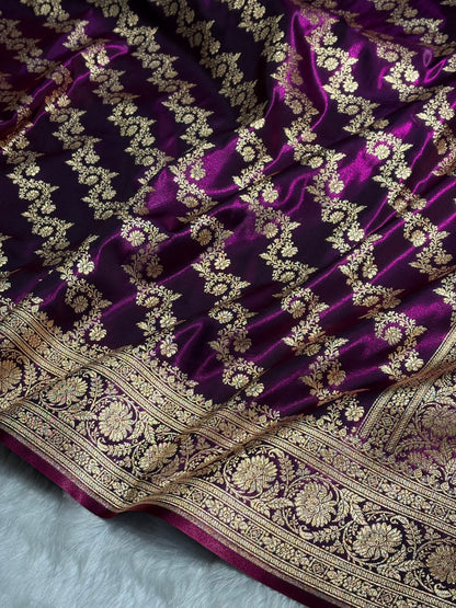 Wine Shades Banarasi Satin Silk Saree SS32