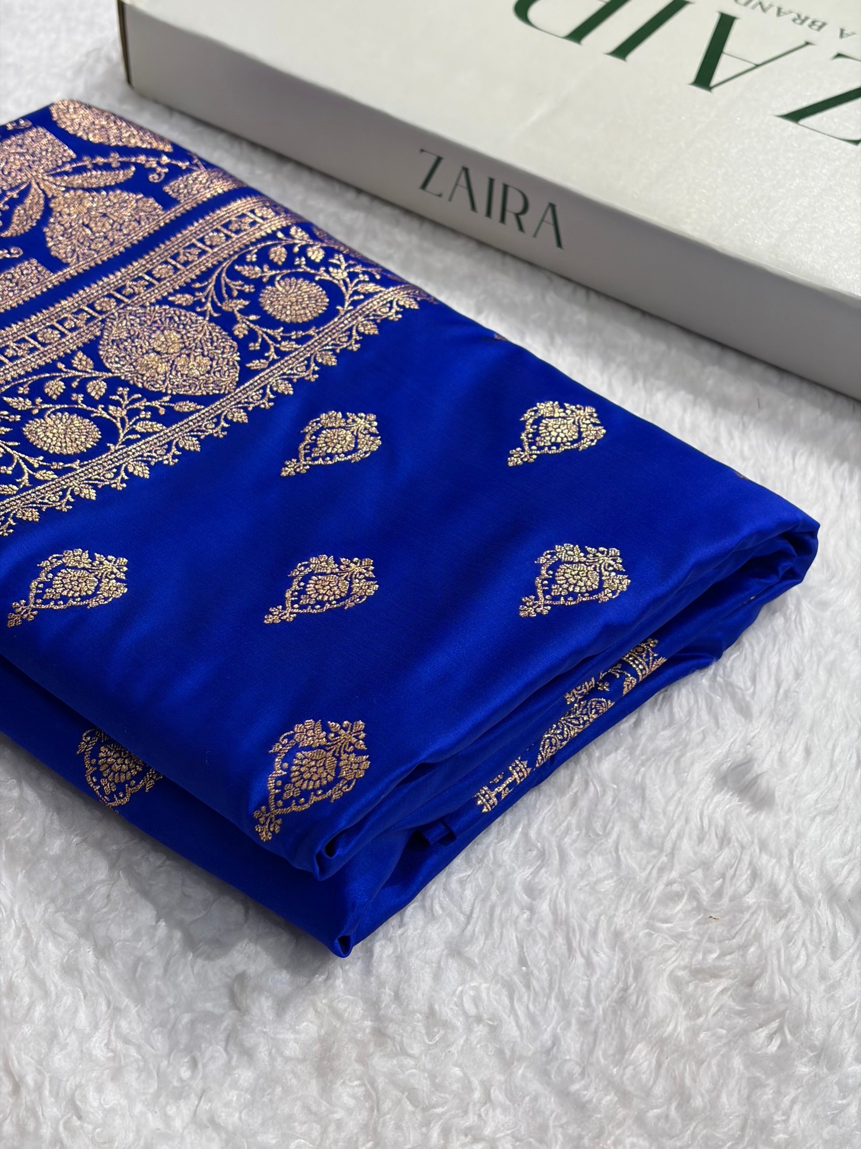 Banarasi Satin Katan Saree With Boota in Royal Blue Shades SK98