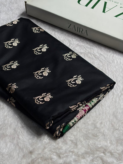 Banarasi Black With Contrast Rani Floral Border Mashru Silk Saree MSM-100