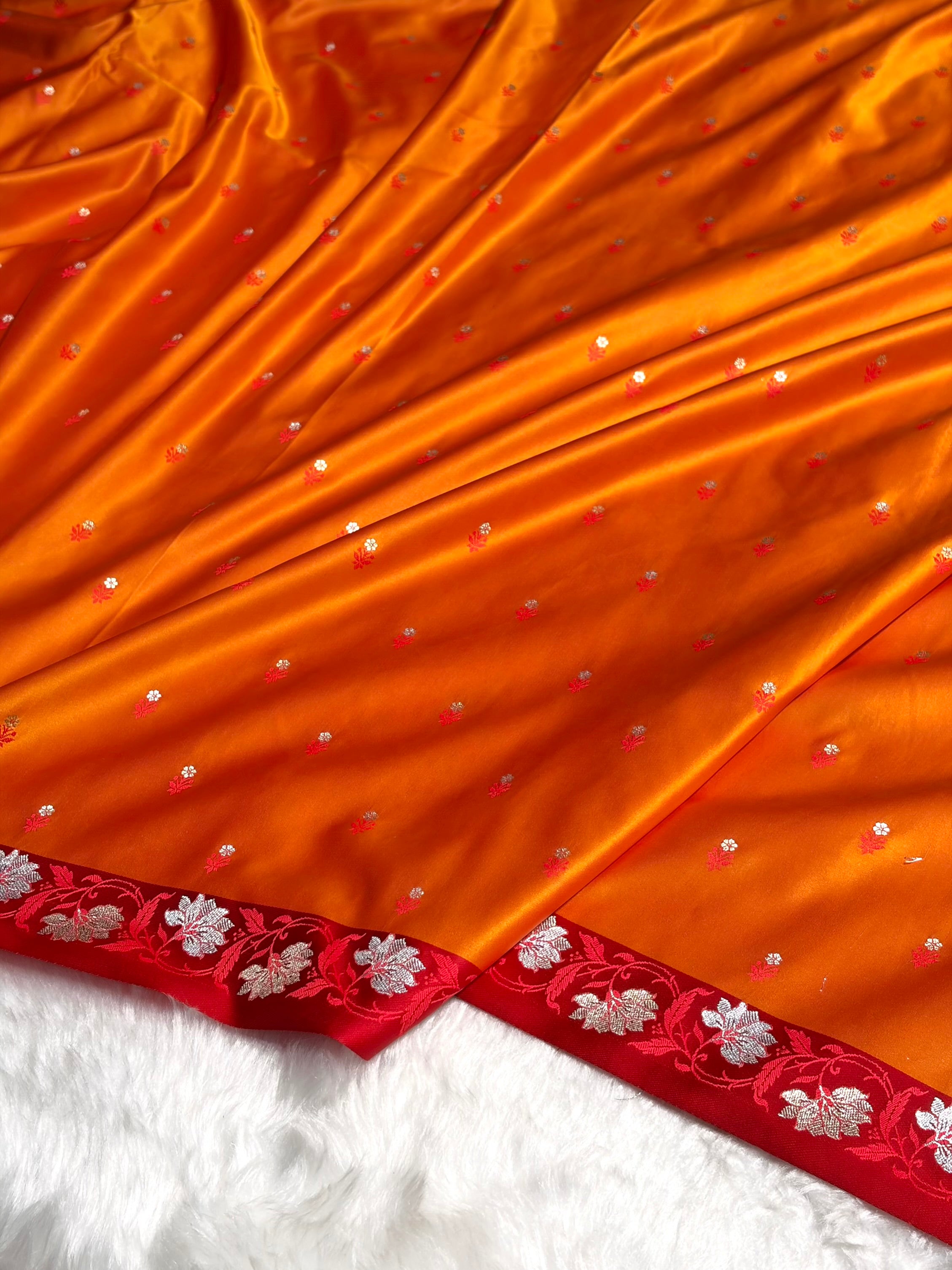 Orange With Red Floral Boota With Floral Border Mashru Silk Saree MSM 78