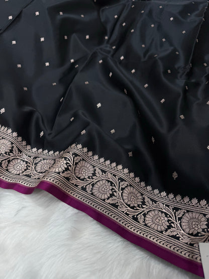 Black Shades Floral Mashru Silk Saree MSM 71