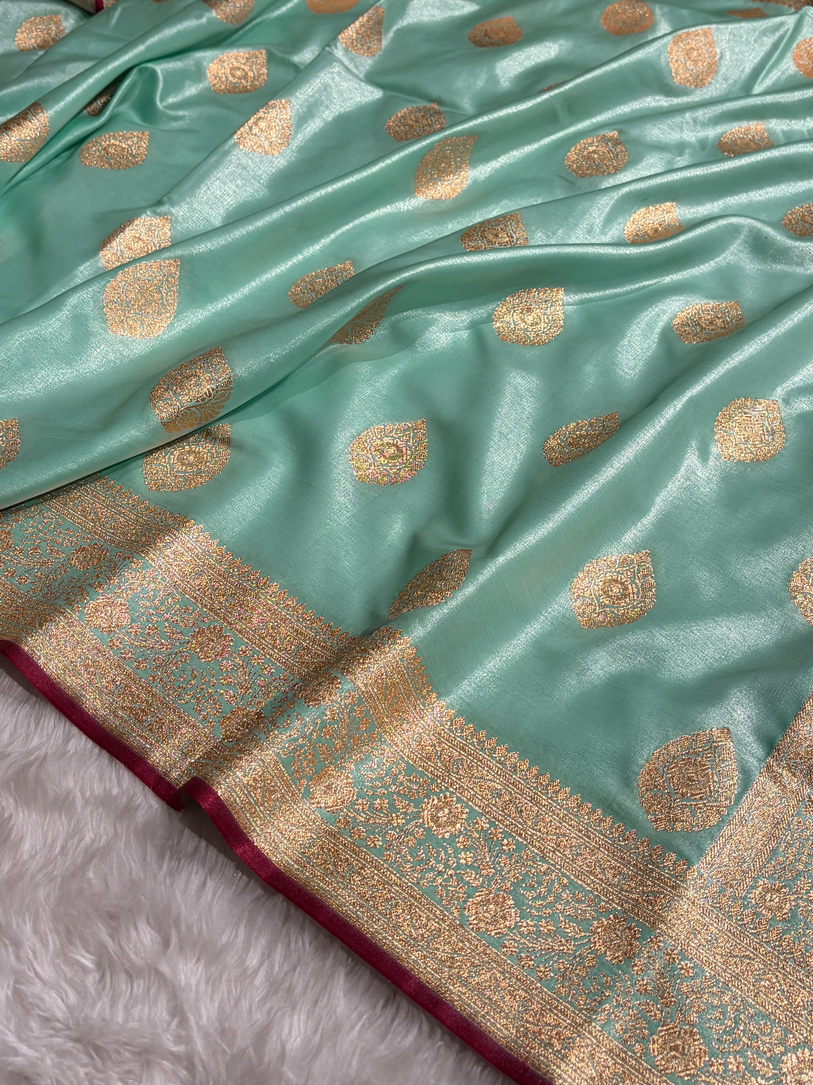 Ultra Light Weight Satin Silk Sea Green Boota SS05