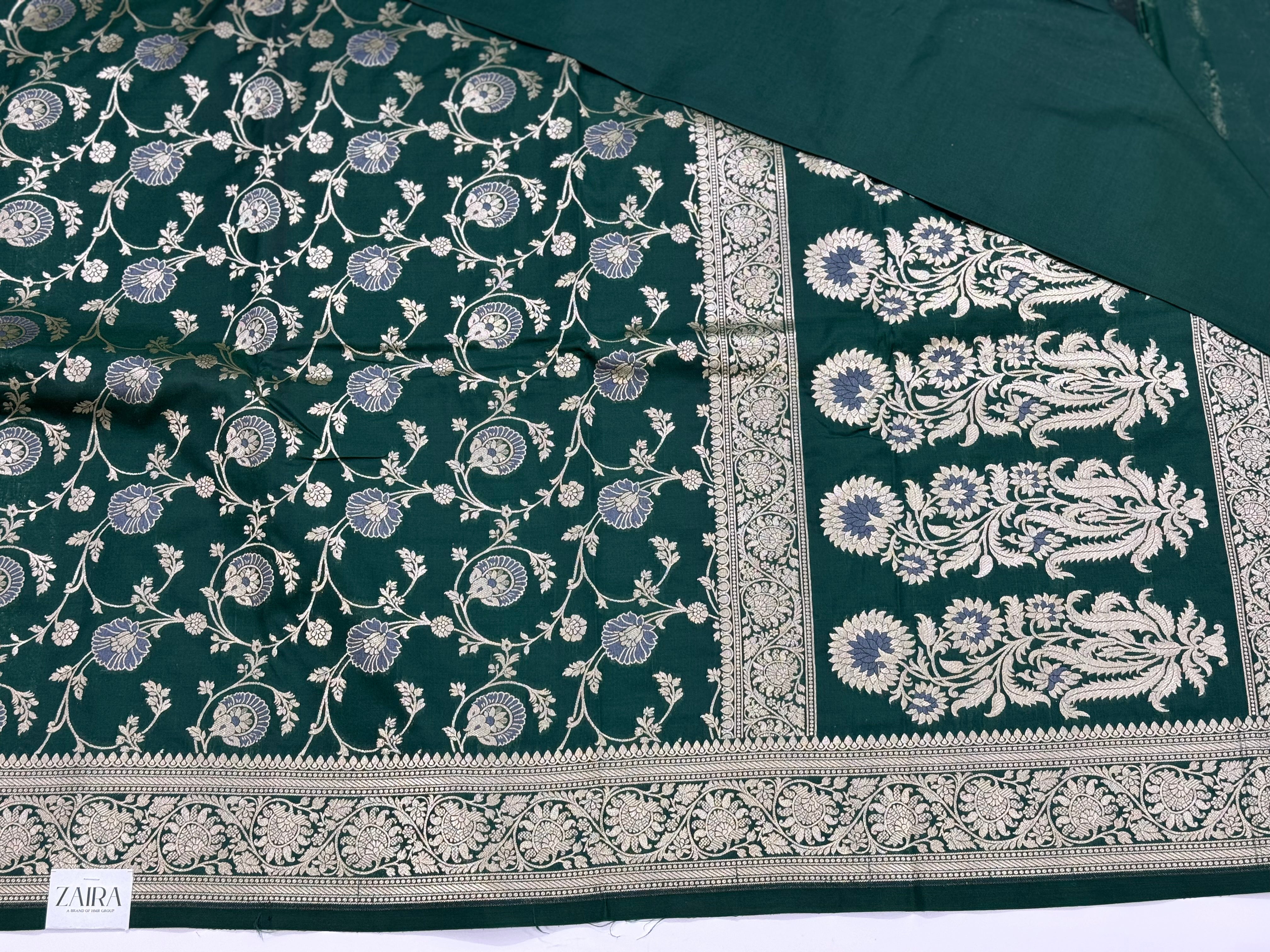 Bottle Green Sona Rupa Jaal Blended Katan Silk