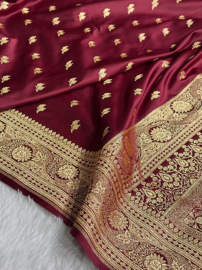 Banarasi Satin Katan Saree With Boota in Chocolate Shades SK119