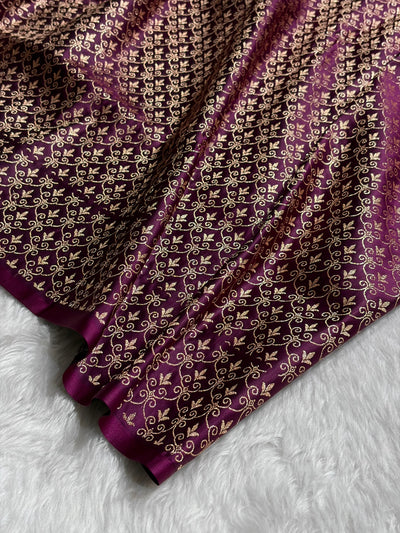 Dark Wine Shades Banarasi With Floral Border Mashru Silk Saree MSM-126