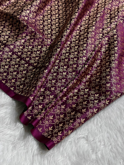 Dark Wine Shades Banarasi With Floral Border Mashru Silk Saree MSM-126