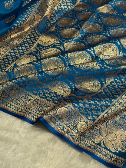 Firozi Floral Boota Satin Katan Silk saree SK35