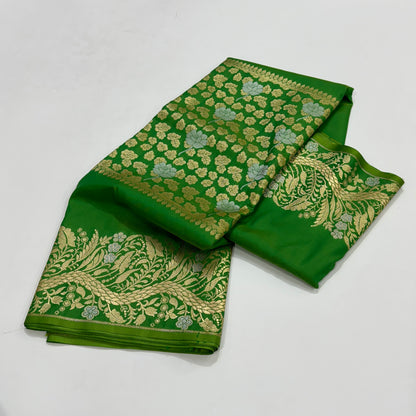 Parrot Green Unique Sona Rupa Blended Katan Silk