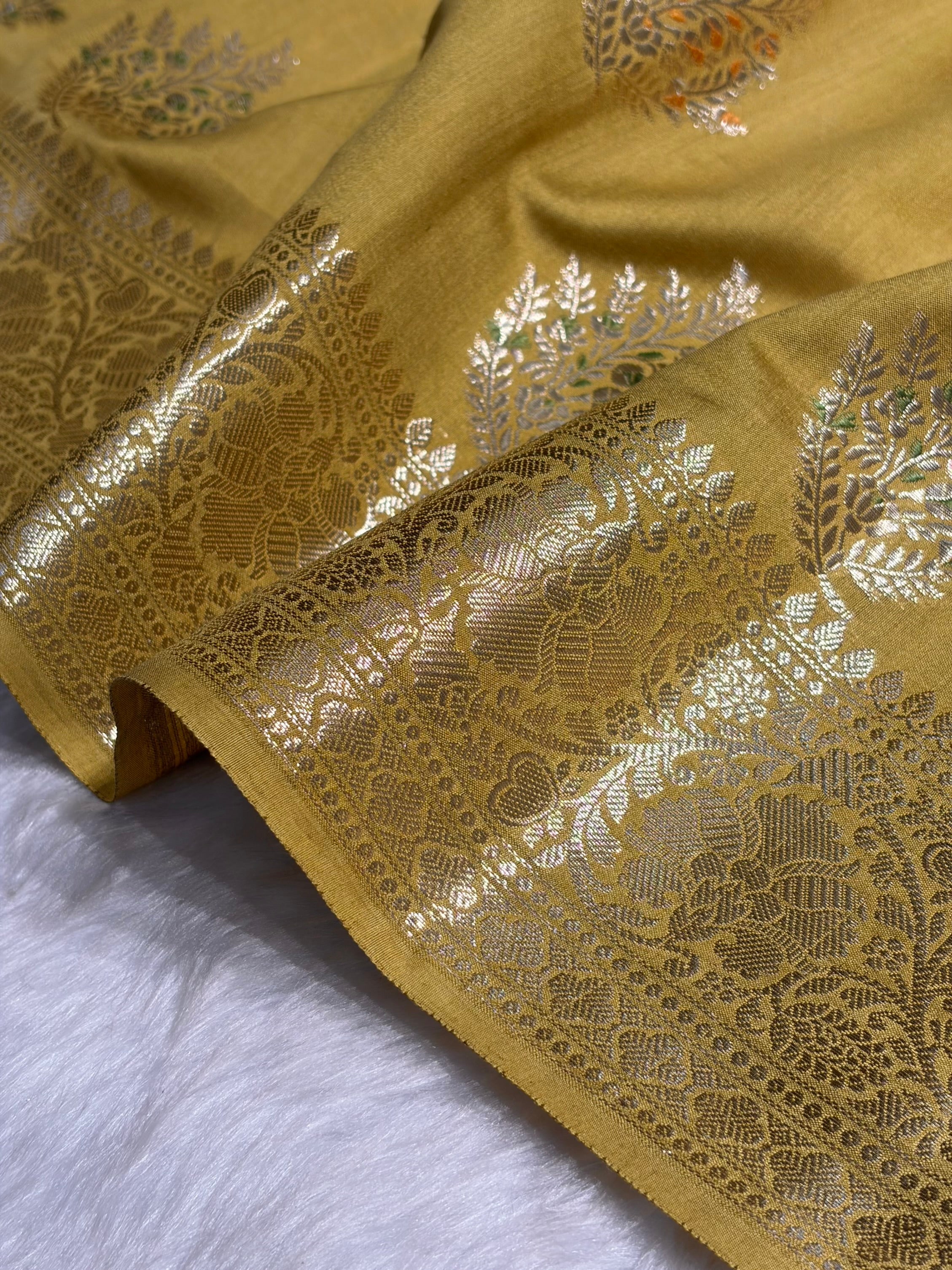 Minakari Dusty Mustard Shades Pure Chiniya Silk CH-02