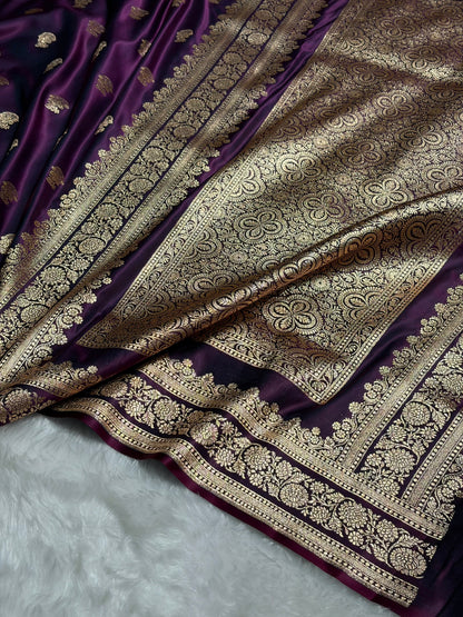 Wine Booti Pattern Satin Katan Silk Saree SK49