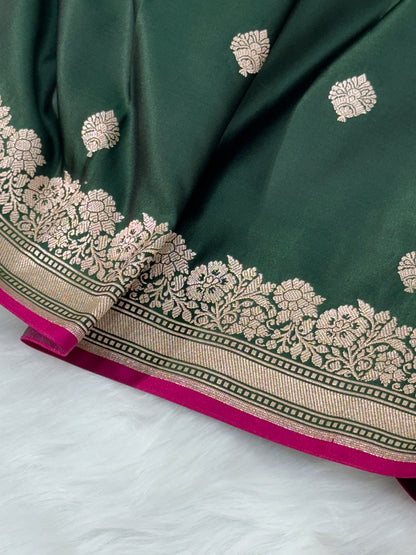 Bottle Green Shades Floral Boota Mashru Silk Saree