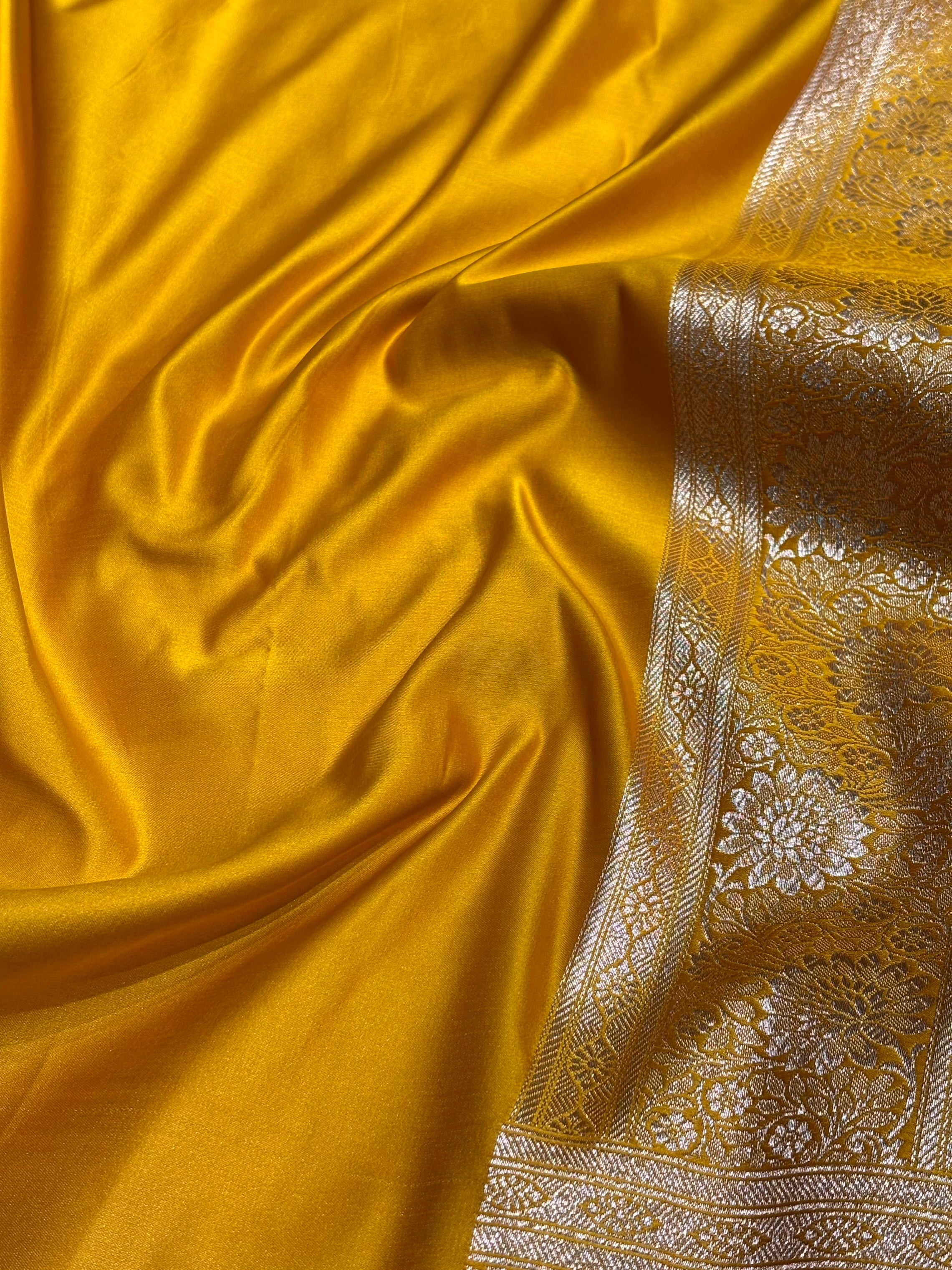 Baby Pink with Mustard Booti Satin Katan Silk saree SK29