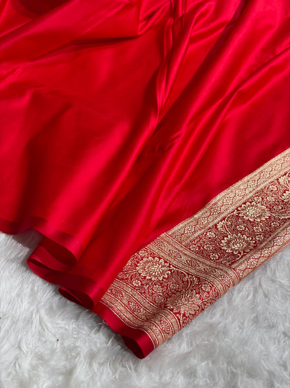Pista with Red Booti Satin Katan Silk saree SK29