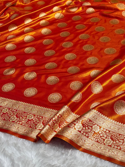 Fire Gold Shades Banarasi Satin Silk Saree SS33